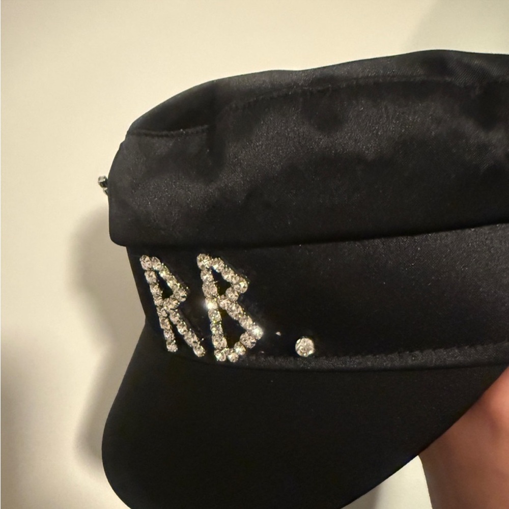 Black Satin Cap with Rhinestone Initials